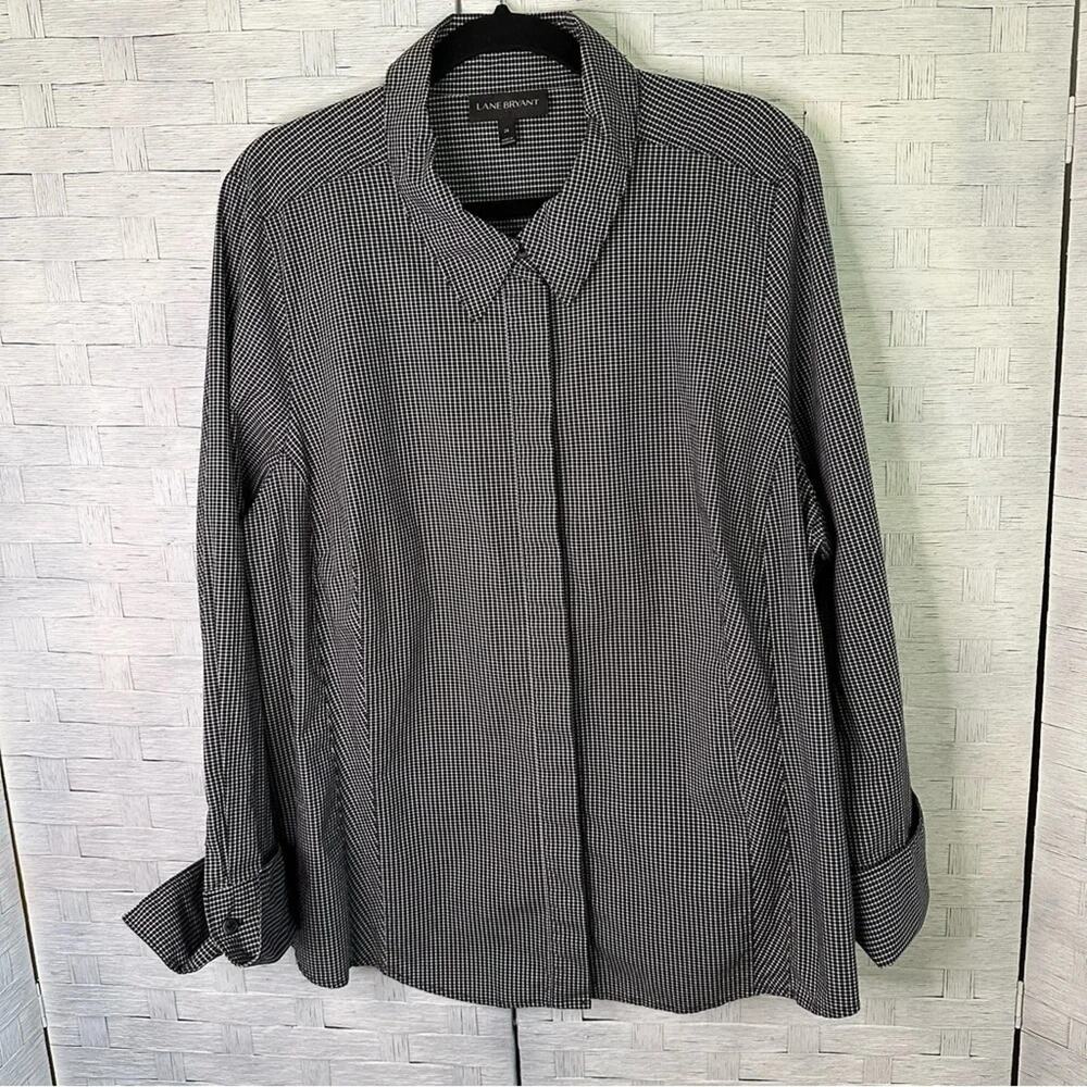 LANE BRYANT Black & white Button Down Blouse plaid business, casual, plus size